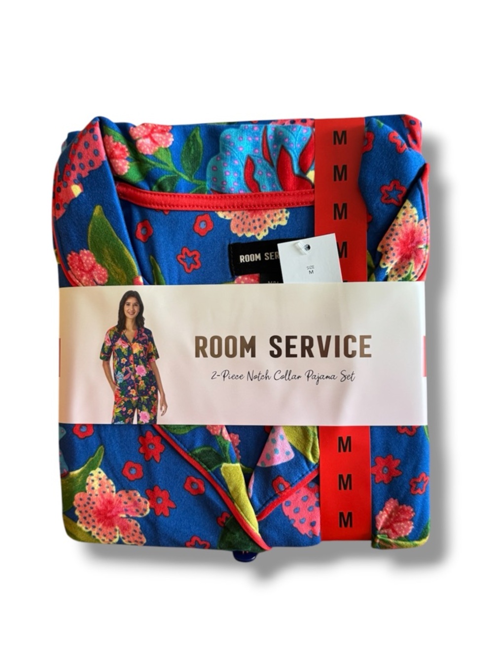 Room Service Women's Blue Floral 2-Piece Notch Collar Pajama Set